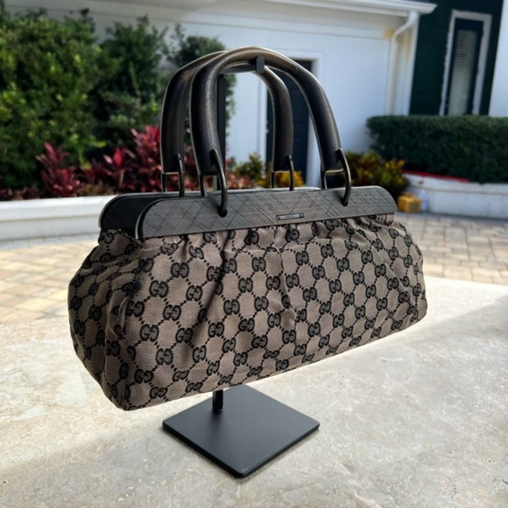 Vintage GG Gucci Bamboo Canvas Bag